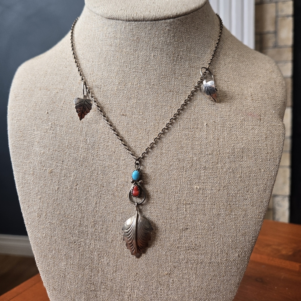 Native American & Mexican Sterling Silver Necklace & Earrings Married Set